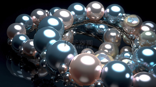 独特的抽象珍珠圆环的 3D 插图
