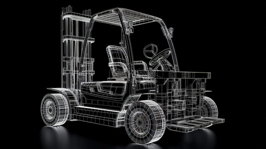 黑色背景展示 X 射线渲染中的 3D 自动叉车