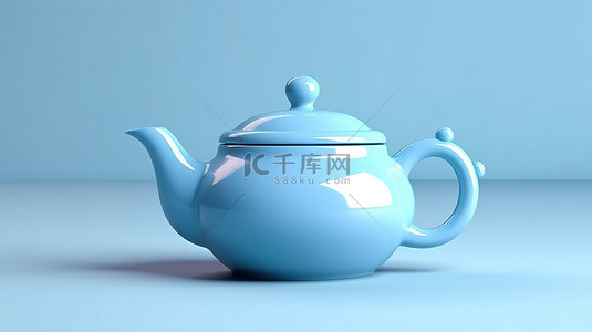 迷人的蓝色陶瓷茶壶完美适合永恒的茶时刻 3D 渲染插图
