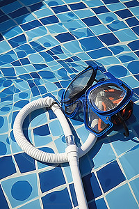 泳池背景图片_配有水肺潜水设备的游泳池，在阳光下休息
