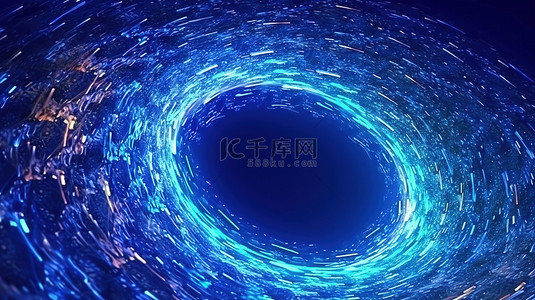 数字粒子背景图片_抽象蓝色背景下具有数字粒子循环流的网络结构的 3D 渲染