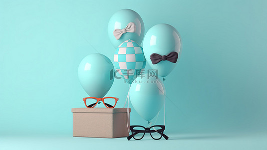 气球装饰浅蓝色背景，带有 3D 渲染的父亲节快乐问候