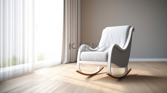乘凉摇椅背景图片_3d 渲染的木地板上的白衣摇椅