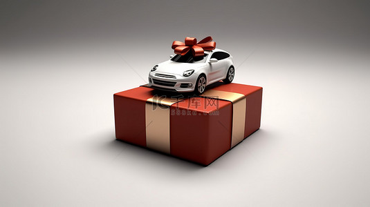 3D 渲染中带有礼品盒概念的豪华 suv 轿跑车