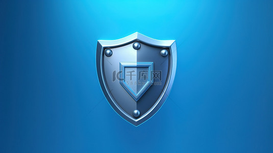 蓝色背景隔离 3D 渲染最小保护盾图标符号
