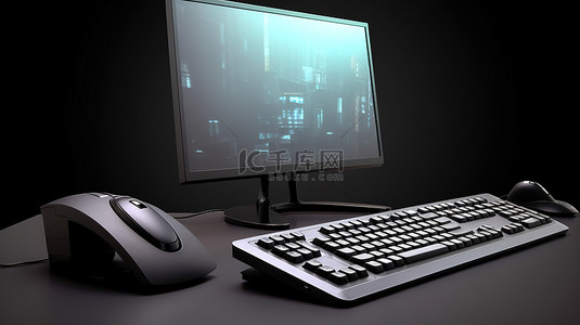 计算机显示器和键盘的 3d 渲染