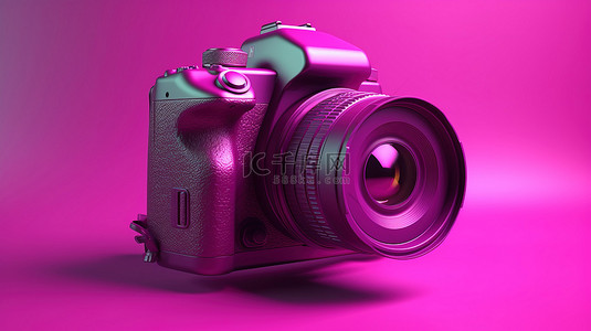 3d 中的相机符号以紫洋红色背景说明的摄影图标