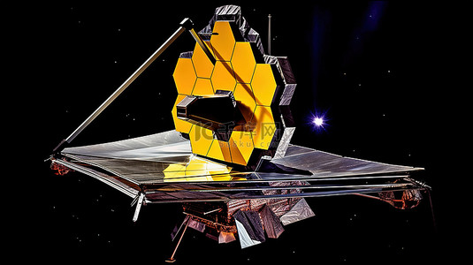 银河元素背景图片_詹姆斯韦伯太空望远镜在轨道上的惊人 3D 渲染包含 NASA 元素