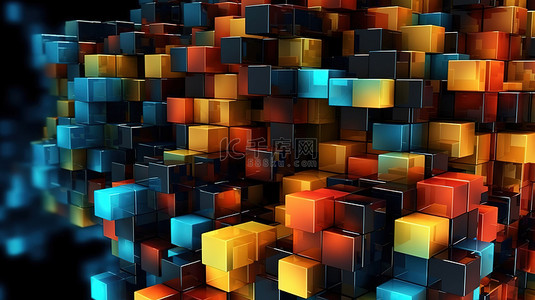 颜色鲜艳的图形背景图片_深色背景上色彩鲜艳的变形立方体通过 3D 渲染近距离捕获的未来派抽象插图