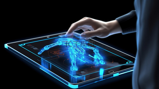工业4.0背景图片_自动化工厂概念中带有玻璃平板电脑的孤立 3D 渲染