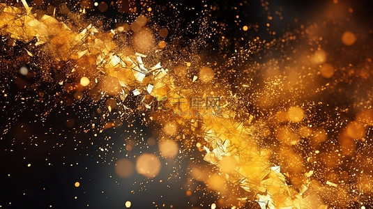 闪光金黄色背景图片_深金黄色和棕色光芒中灰尘颗粒的抽象 3D 渲染