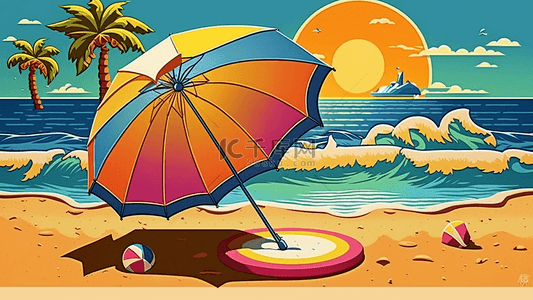 夏天海边遮阳伞插画背景