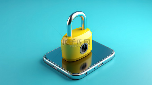 手机安全图标背景图片_带挂锁的锁定手机的 3d 图标，以增强安全性