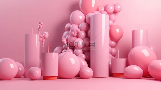 粉色圆柱基座 3d 渲染产品展示与柔和的背景