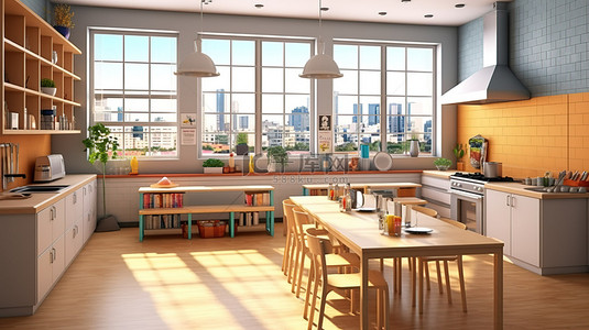 家教室背景图片_令人惊叹的 3D 可视化教室厨房