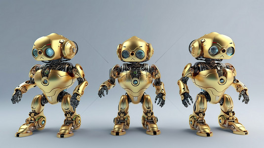 3d 渲染中可爱的 ai 机器人的四个角度