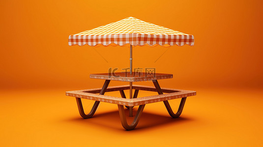 橙色夏天背景图片_充满活力的橙色背景下的 3D 渲染单色野餐桌