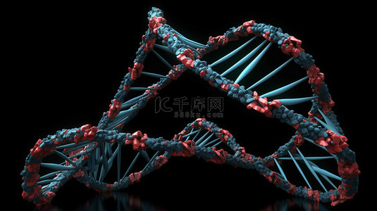 在黑暗背景下用 3D 渲染的 DNA 对抗变异病毒的医学突破