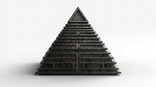 白色背景上孤立的黑色古金字塔的 3d 渲染