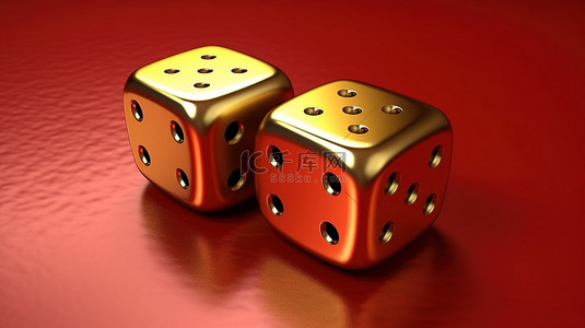 红色哑光金盘上的金色骰子二重奏徽章 3D 渲染的社交媒体图标