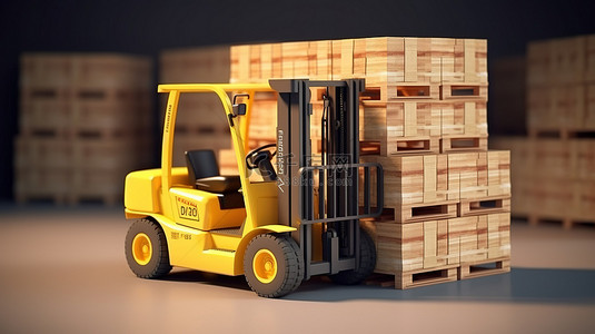出口背景图片_从缅因州运输出口木箱的叉车的 3D 渲染