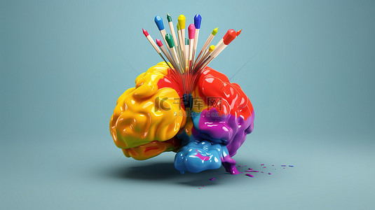 彩色大脑 3D 渲染创造性思维的概念