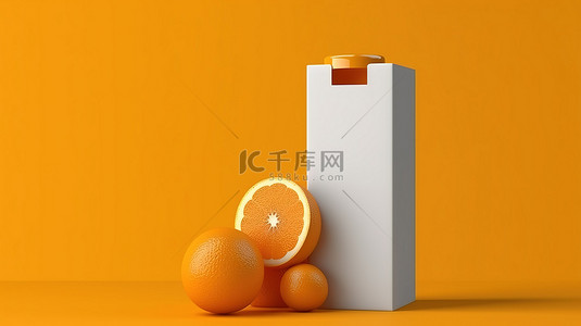 喝牛奶卡通背景图片_单色牛奶和果汁纸盒的 3D 渲染，带有鲜艳橙色背景的盖子