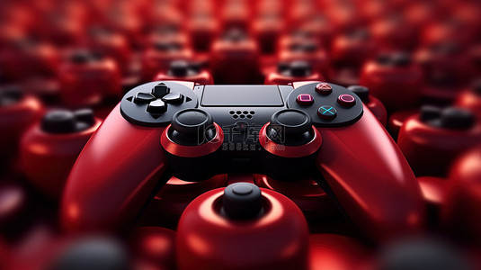 红色游戏手柄的 3D 渲染在黑色操纵杆中脱颖而出