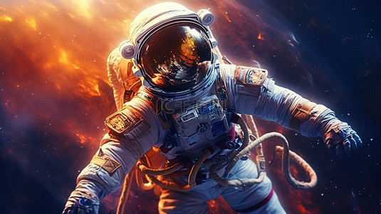 国家顶级域名背景图片_宇航员在外太空的 3d 插图
