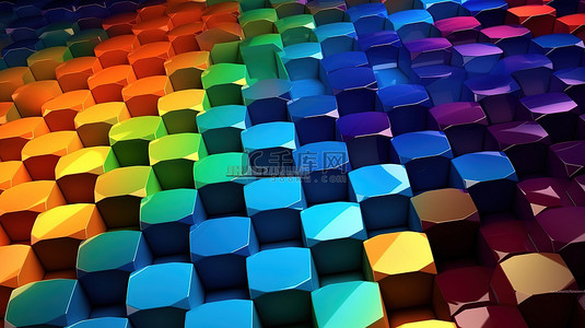 彩色六角形网格背景的 3d 渲染