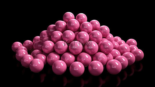 黑色背景上孤立的粉红色球体的 3d 渲染