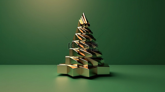 新年场景插画背景图片_极简主义圣诞树 3D 渲染的墙壁艺术，带有节日快乐的圣诞节概念