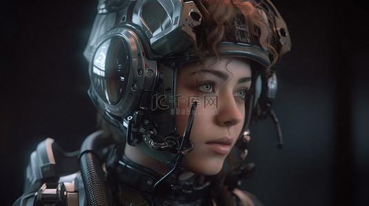 人物半身图背景图片_3D 渲染未来派女性在战术连身裤和科幻装备