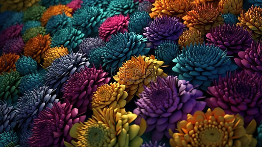 菊花装饰抽象背景的充满活力的 3d 渲染