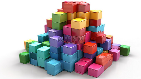 3d积木背景图片_充满活力的建筑砖块独立站立在白色背景中 3D 插图