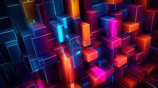 几何艺术字背景图片_3d 渲染霓虹灯几何抽象