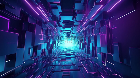 紫色和蓝色的抽象几何背景未来派 3D 渲染