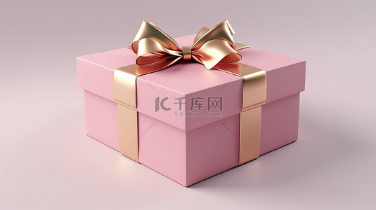 礼物丝带礼物背景图片_逼真的 3d 粉色礼盒，白色背景上带有金色丝带蝴蝶结