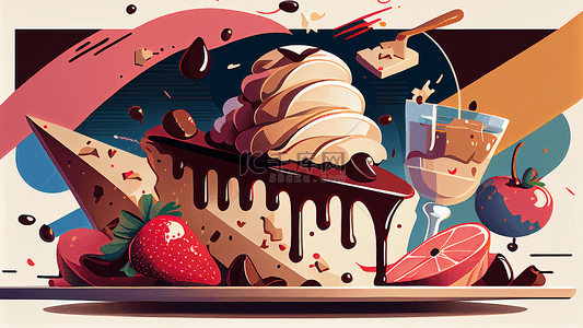 草莓水果插画背景图片_甜品奶酪蛋糕插画背景