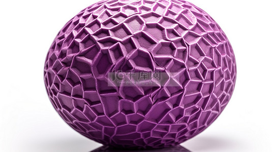 白色背景 3D 渲染中覆盖着装饰石膏的几何紫色体积球的特写