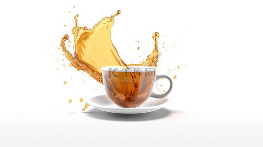 当咖啡遇上茶背景图片_茶溅独自站在白色背景 3D 渲染插图上