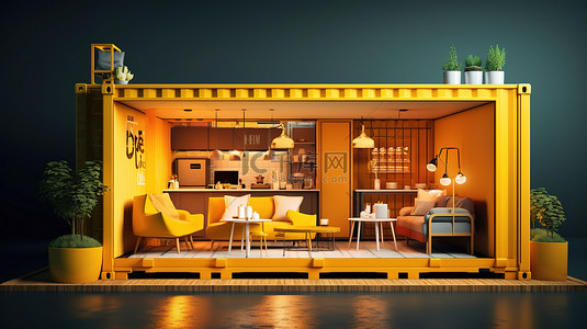 网吧升级背景图片_升级改造的集装箱改造成时尚的咖啡店 3D 渲染