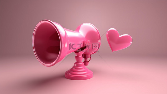 气站背景图片_心形语音气泡和粉红色扩音器的 3D 插图