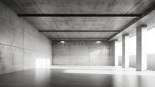 创新背景 3D 渲染混凝土房间，采用工业设计，非常适合广告复制空间