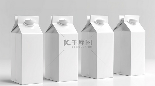 白色背景上 3D 描绘的牛奶或果汁空纸盒