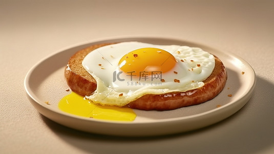 炸鸡猪蹄香肠背景图片_美味佳肴 3D 渲染的单面煎鸡蛋和香肠，上面涂有奶油蛋黄酱