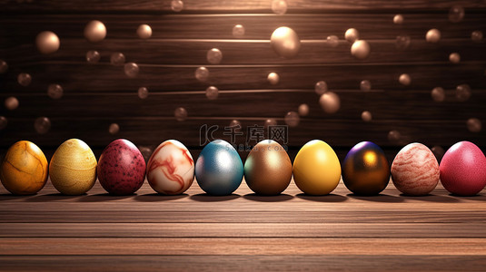 木器背景图片_木制背景与复活节彩蛋 3D 渲染