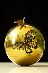 金色地球仪与蝴蝶