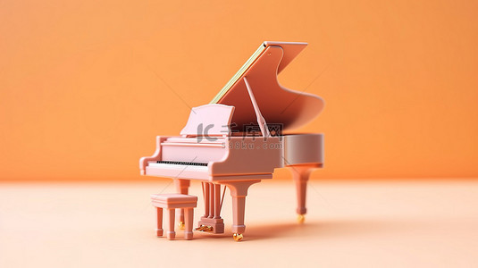 微型经典钢琴的柔和色彩 3D 渲染