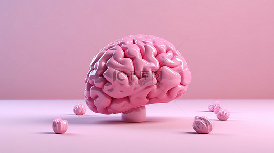 心理健康背景图片_以粉红色大脑为特色的正念插图的 3D 渲染